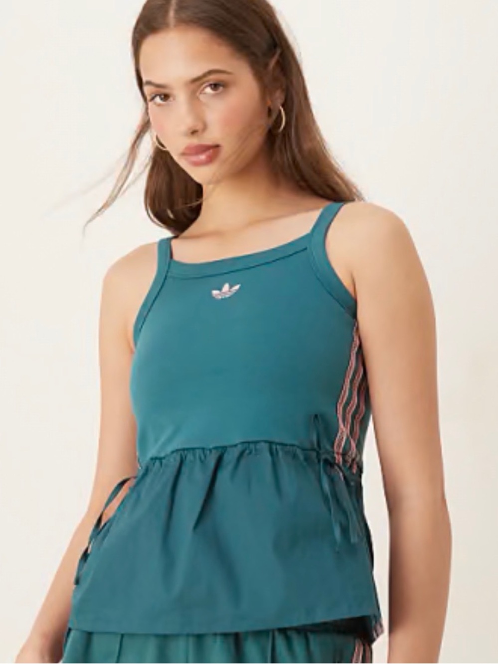 adidas Teal Peplum Tank with Side Stripes